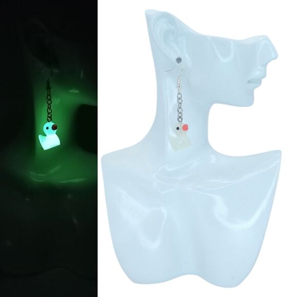 Glow in the Dark Duck Earrings Rave Festival Rubber Duck Jewelry - Picture 2 of 4